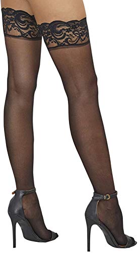 JFAN Medias para Mujer de Encaje Antideslizante de Seda Pantyhose de Medias Altos de Muslo Una Talla