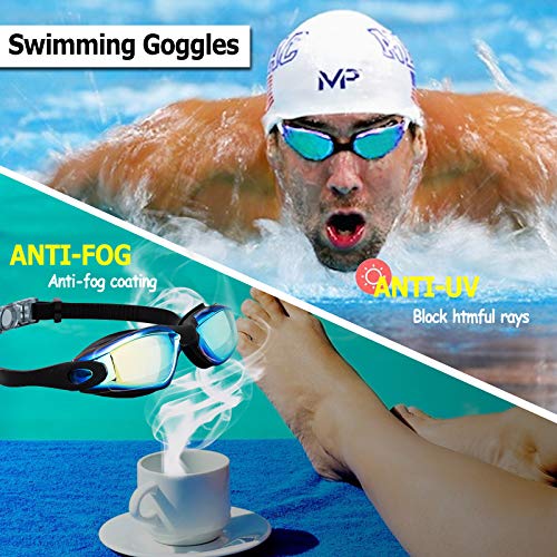 JINPXI Gafas de Natación Antiniebla,Gafas para Nadar Protección UV,Gran Angulo de Visión, Lentes HD Silicona Ajustables para Mujer, Hombre, Adultos y niños 13+