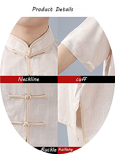 Jiu Bu Tai Chi quan Uniforme, manga corta, ropa de arte marcial, cómodo, traje de meditación Zen | Disfraz unisex hecho por algodón y lino higroscopicidad | (Trae un ventilador) Beige-XXL