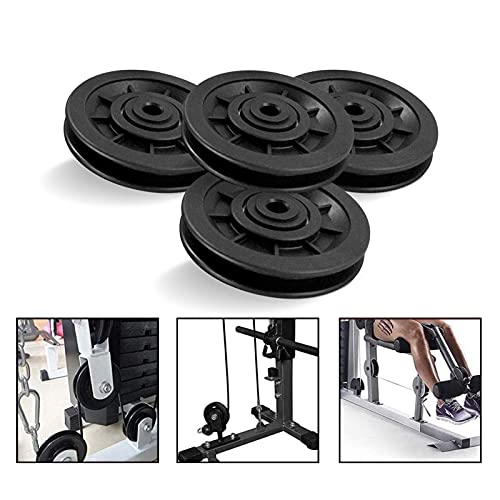 jiuzcare Polea de Rodamiento Universal 90mm Poleas Gimnasio Plastico Polea Silenciosa Rueda de Polea de Gimnasio Polea Universal Negra Para Cable Sistema de polea, Fitness Equipo, Maquina, 4PCS