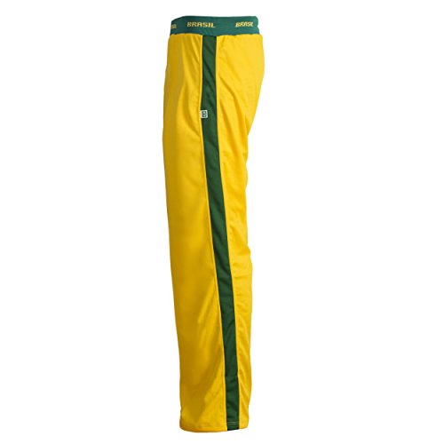 JL Sport Unisex Bandera del Brasil Verde Amarillo Capoeira para Niños Jóvenes De Artes Marciales Elásticos Pantalones De Los Deportes De Los Pantalones - 13-14