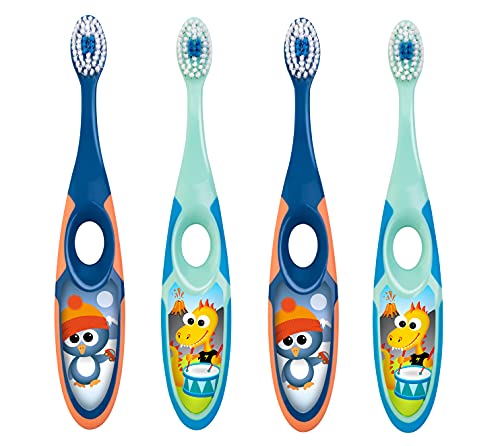 Jordan* | Step 2 | Cepillo de dientes para niños de 3 a 5 años | Cepillo de dientes para niños con cerdas suaves, mango ergonómico doble y sin BPA | Color azul y verde | Pack de 4 unidades