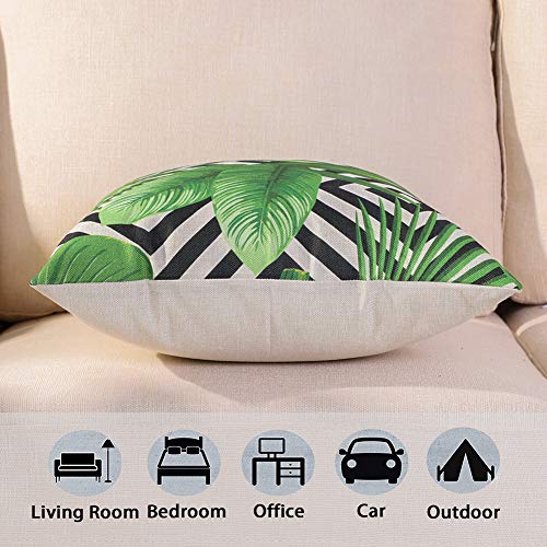 JOTOM Funda de Almohada para Cojín de Lino y Poliéster Decoración para Sofa,Coche,Cama,Silla 45 x 45 cm,Juego de 4 (Planta Tropical A)