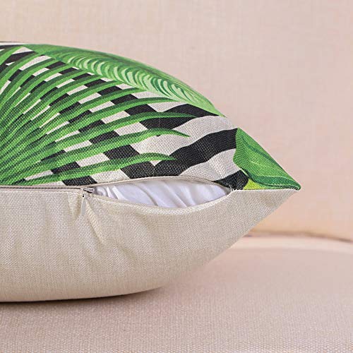 JOTOM Funda de Almohada para Cojín de Lino y Poliéster Decoración para Sofa,Coche,Cama,Silla 45 x 45 cm,Juego de 4 (Planta Tropical A)