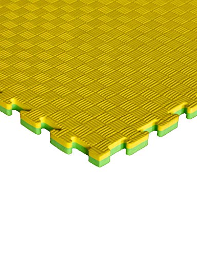 JOWY Estructura Packs Tatami Puzzle para Gimnasio Artes Marciales Judo | Suelo Tatami Profesional 1mx1mx25mm Acabado 5 Líneas (Amarillo/Verde, Cantidad a Elegir)