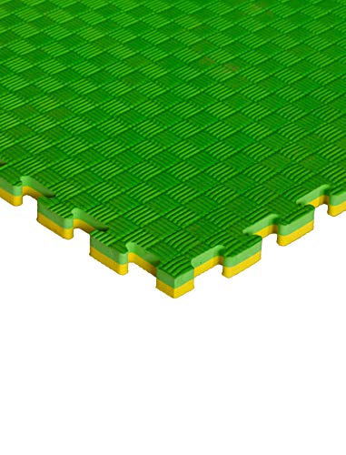 JOWY Estructura Packs Tatami Puzzle para Gimnasio Artes Marciales Judo | Suelo Tatami Profesional 1mx1mx25mm Acabado 5 Líneas (Amarillo/Verde, Cantidad a Elegir)