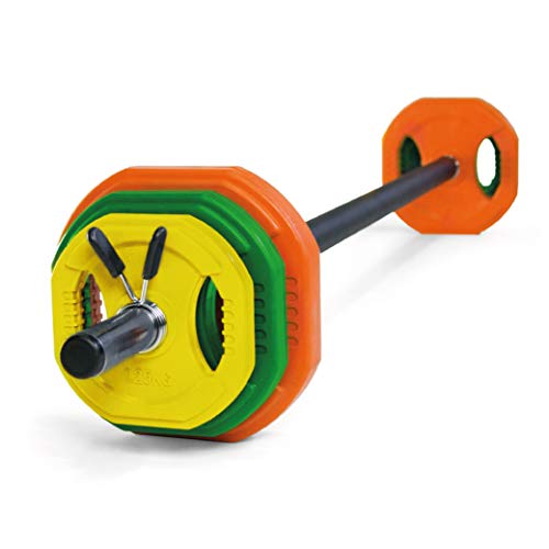 JOWY Juego Body Pump, Juego con Discos y Barra combinables hasta 17,5 kg, Ideal para la práctica de Ejercicios de Crossfit o musculación y finess. Tu casa es tu Gimnasio. (Diámetro 30mm)