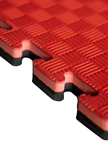 JOWY Lote 6 Unidades Estructura Tatami Puzzle con más Densidad para Gimnasio Artes Marciales Judo | Suelo Tatami Profesional 25mm Color Rojo y Negro Reversible