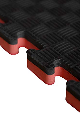 JOWY Lote 6 Unidades Estructura Tatami Puzzle con más Densidad para Gimnasio Artes Marciales Judo | Suelo Tatami Profesional 25mm Color Rojo y Negro Reversible