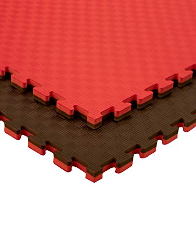 JOWY Lote 6 Unidades Estructura Tatami Puzzle con más Densidad para Gimnasio Artes Marciales Judo | Suelo Tatami Profesional 25mm Color Rojo y Negro Reversible