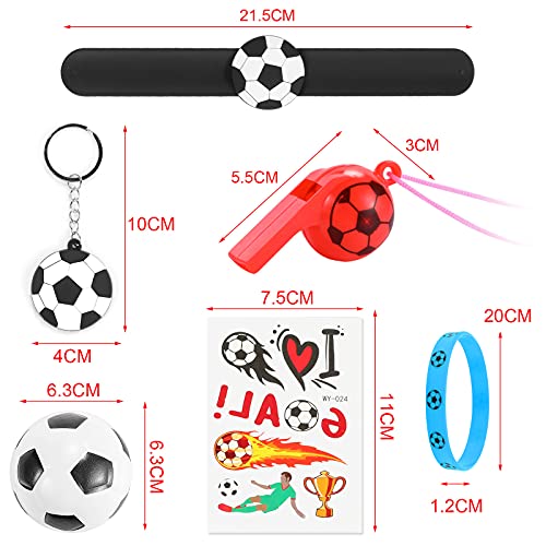 JOYUE 38PCS Fútbol Regalo de Fiesta, Estirar el Fútbol Pulsera de Silicona Llavero Silbato Tatuajes Temporale Pulseras Bofetadas Relleno de Piñata, Niños Regalo de Cumpleaños