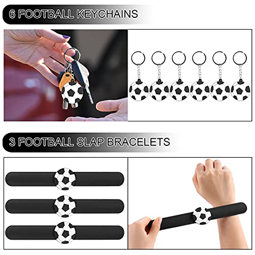 JOYUE 38PCS Fútbol Regalo de Fiesta, Estirar el Fútbol Pulsera de Silicona Llavero Silbato Tatuajes Temporale Pulseras Bofetadas Relleno de Piñata, Niños Regalo de Cumpleaños