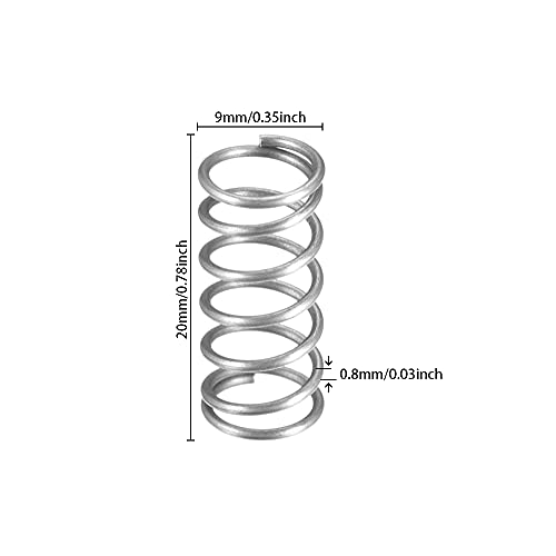 JPGhaha 20 Resortes de Compresión Muelles de Acero Inoxidable 304 de 9 mm de Diámetro Exterior de 0,8 mm Tamaño de Alambre de 12 mm Longitud Comprimida 20 mm Longitud Libre 11 N Capacidad de Carga