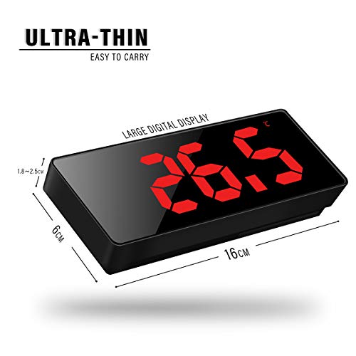 JQGo Reloj Despertador Digital, Pantalla LED Espejo Grande, Alimentado por Batería, Alarma Activada por Sonido, con Pantalla de Fecha y Temperatura Función Despertado, Rojo