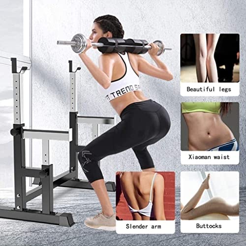 JRZTC Heavy Duty Squat Rack Stand Power Weight Bench Soporte para Curl Barbell + Free-Press Bench Negro, Capacidad de Carga 300KG 120 * 70 * 120cm