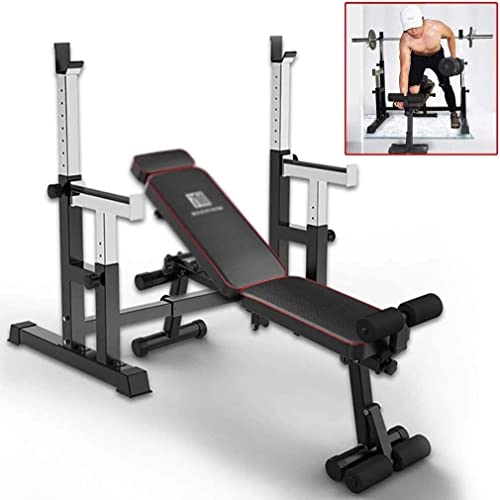 JRZTC Heavy Duty Squat Rack Stand Power Weight Bench Soporte para Curl Barbell + Free-Press Bench Negro, Capacidad de Carga 300KG 120 * 70 * 120cm