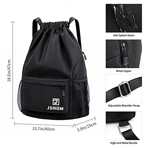 JSNOM Mochila Cuerdas Hombre Bolso Casual： Mochilas de Tela Cuerda Bolsa Gimnasio con Cordón Deporte Talega Saco Playa Para Viajes Deportiva Yoga Grande Gymsack Para Unisex Mujer (Negro)