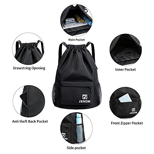 JSNOM Mochila Cuerdas Hombre Bolso Casual： Mochilas de Tela Cuerda Bolsa Gimnasio con Cordón Deporte Talega Saco Playa Para Viajes Deportiva Yoga Grande Gymsack Para Unisex Mujer (Negro)