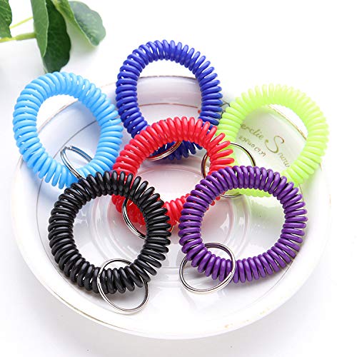 Juego de 12 pulseras Yutou para llaves de muñeca, espiral elástica, flexible, con llavero, para gimnasio, piscina, equipaje de mascotas (6 colores)