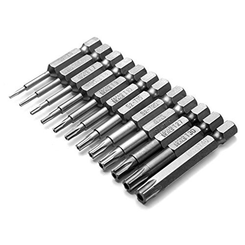 Juego de 12 puntas de destornillador Torx, seguridad S2, para destornillador eléctrico, 1/4 de pulgada, modelos T5, T6, T7, T8, T9, T10, T15, T20, T25, T27, T30, T40