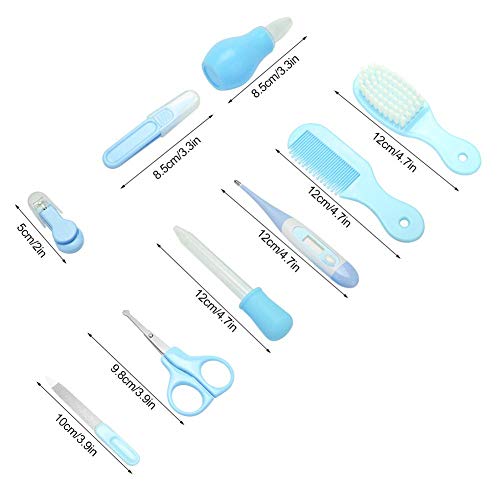 Juego De Aseo Para Bebé, 9 Piezas Conveniente Diario Tijeras De Seguridad Para El Cortauñas Del Bebé Cepillo Para El Cabello Peine Del Bebé Kit De Manicura Para El Cuidado De La Salud Para Bebés(Azul)