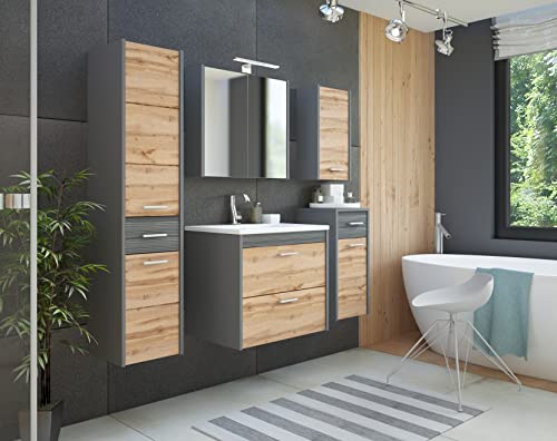 Juego de Muebles de baño Ibiza Black, Conjunto de Muebles de baño, Lavabo Incluido, Color Blanco/Antracita, Muebles de baño Colgantes