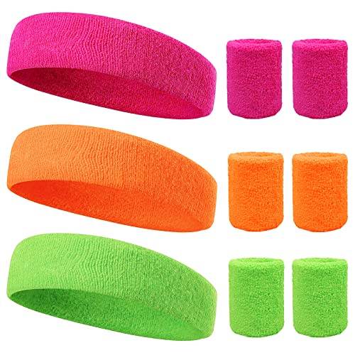 Juego de Muñequeras TAROME 9pcs Conjunto de muñequeras y Diadema Sweatbands Headband Set de muñequeras Deportivas para Ejercicio Yoga Baloncesto Tenis Senderismo Gimnasio