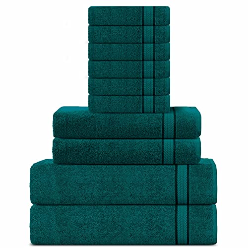 Juego de Toallas súper Suaves de algodón Sweet Needle de 600 g/m2, Teal - 2 Toallas de baño, 2 Toallas de Mano y 6 Toallas de Mano - de Doble Capa, absorbentes y Suaves (10 Piezas)