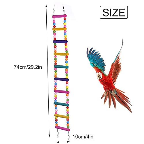 Juguete Escalera de Madera para Loro Pájaro, Escalera de Pájaro Loro, Juguete Pájaro Loro Escalera, Juego de Escalera de Madera Loro, Escalera Loro Multicolor, 11 Escalera 77cm, para Ejercicios Loros