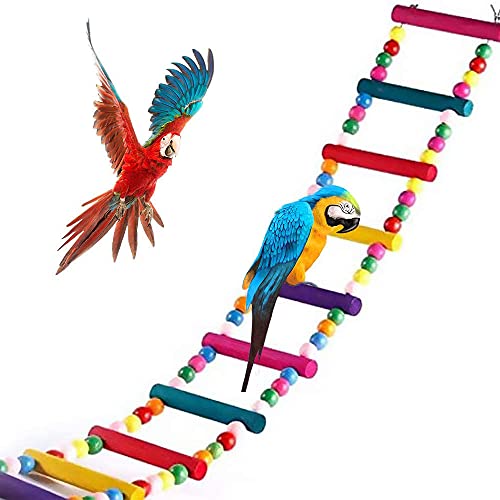 Juguete Escalera de Madera para Loro Pájaro, Escalera de Pájaro Loro, Juguete Pájaro Loro Escalera, Juego de Escalera de Madera Loro, Escalera Loro Multicolor, 11 Escalera 77cm, para Ejercicios Loros