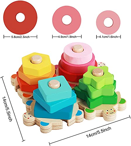 Juguetes Bebe, Goorder De Madera Rompecabezas Set Juguete Montessori, Juguetes Educativos para Bebés, para niños niñas 1 2 3 4 años Forma Reconocimiento Geometría Bloques de Stack & Sort Board