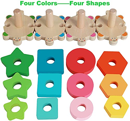 Juguetes Bebe, Goorder De Madera Rompecabezas Set Juguete Montessori, Juguetes Educativos para Bebés, para niños niñas 1 2 3 4 años Forma Reconocimiento Geometría Bloques de Stack & Sort Board