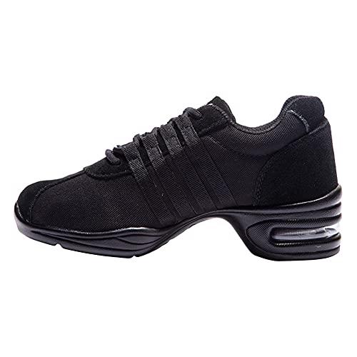 JUODVMP Mujer Dance Fitness Sneakers Entrenadores Transpirables Fondo Ligero Antideslizante Resistente Desgaste Zapatos Baile Moderno,Modello T01AB-Black-QD, 45EU