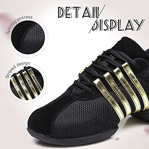 JUODVMP Mujer Dance Fitness Sneakers Entrenadores Transpirables Fondo Ligero Antideslizante Resistente Desgaste Zapatos Baile Moderno,Modelo T01BW-Gold, 45EU