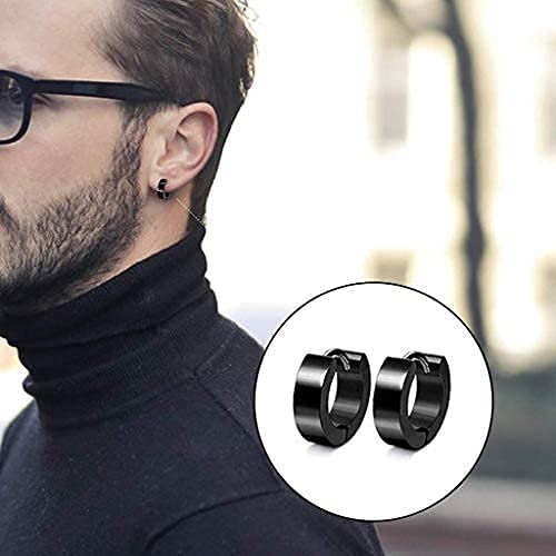 JZZJ 8 Pack Mujer Niña Hombre Aro Pequeño Pendientes in Plata Antialergicos Acero Inoxidable Piercing Negro-Tone Plata-（Negro）