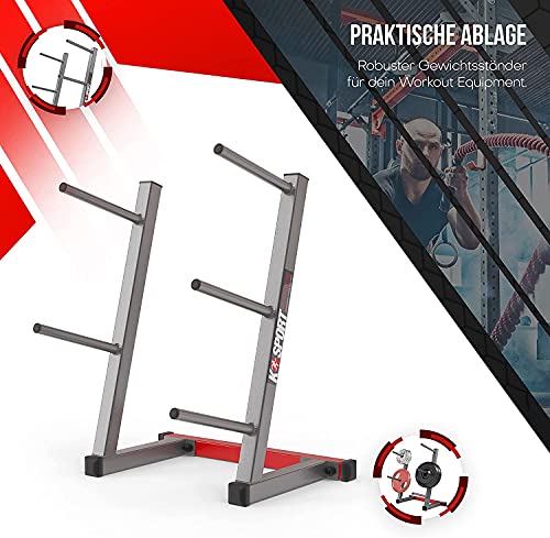 K-Sport: Soporte de peso de hasta 280 kg I soporte para discos de pesas con 5 barras de carga I soporte de entrenamiento para todos los discos de peso I dispositivos de fitness, incl. E-Book