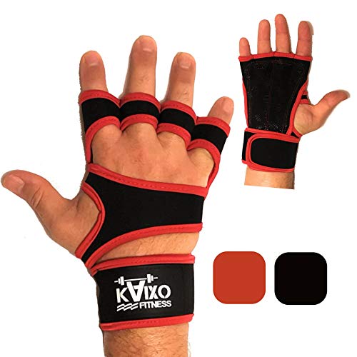 KAIXO FITNESS Guantes de Entrenamiento Gym Crossfit para el Gimnasio. Calleras con muñequera para Levantamiento Pesas, calistenia, Bodybuilding, Gimnasia y Fitness. Hombre y Mujer (Rojo, S)