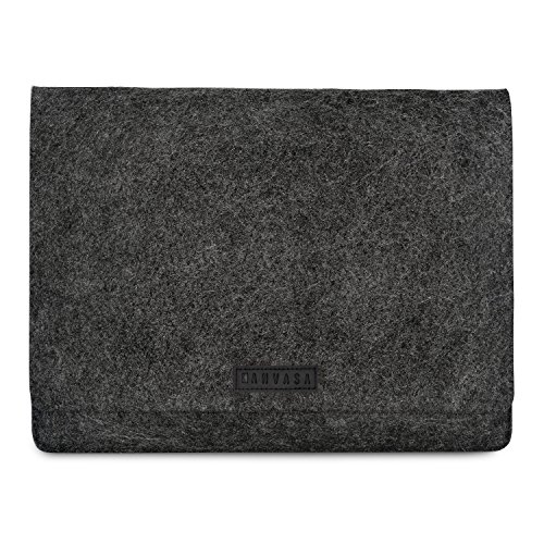 KANVASA Funda Ordenador 11-11.6 y 12 Pulgadas Fieltro para Nuevo MacBook Air (2018) MacBook Pro 13 Surface Pro 3 y 4 MacBook 12" DELL XPS 13 más - Bolso Portatil Estuche Antracita con Piel Negro