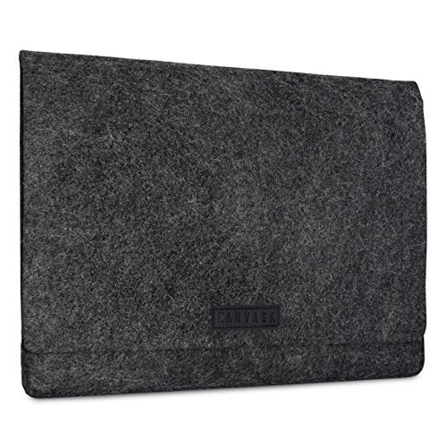 KANVASA Funda Ordenador 11-11.6 y 12 Pulgadas Fieltro para Nuevo MacBook Air (2018) MacBook Pro 13 Surface Pro 3 y 4 MacBook 12" DELL XPS 13 más - Bolso Portatil Estuche Antracita con Piel Negro