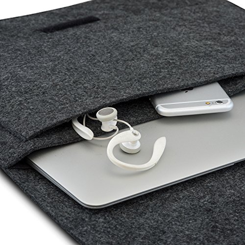 KANVASA Funda Ordenador 11-11.6 y 12 Pulgadas Fieltro para Nuevo MacBook Air (2018) MacBook Pro 13 Surface Pro 3 y 4 MacBook 12" DELL XPS 13 más - Bolso Portatil Estuche Antracita con Piel Negro