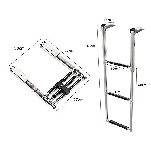 KAOLALI Escalera Plegable de Acero Inoxidable, Escalera Telescópica para Barco Yate（3 Escalones)