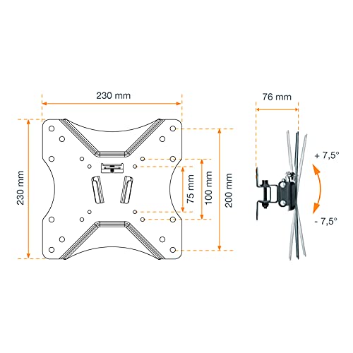 Kaorka 474405 - Soporte de Pared para TV Giratorio, orientable, inclinable, basculante de Acero para TV y monitores, Soporte para Pantallas, reclinable, 28-42 Pulgadas, VESA 200x200, máx. 25Kg, Negro