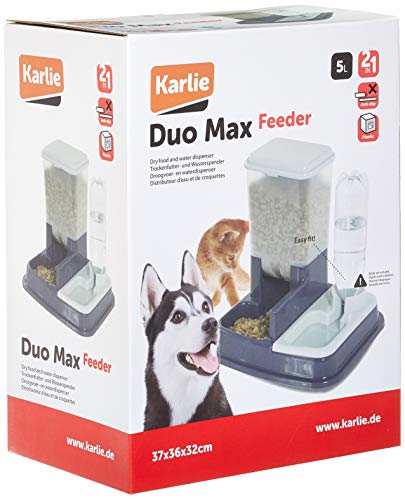 Karlie 44046 Duo MAX Dispensador de Comida y Agua, Azul, 37 x 32 x 36 cm