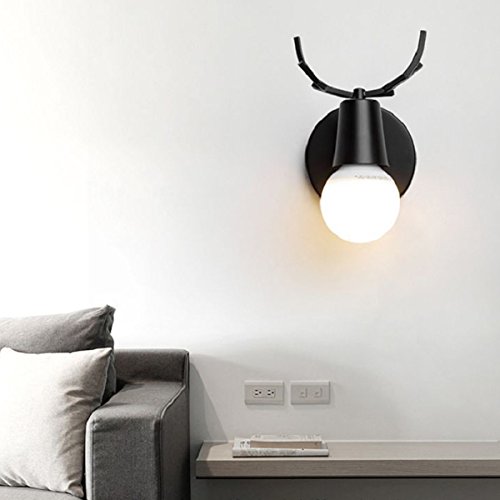 KAWELL Creativo Apliques de Pared Moderno Luz de Pared Sencillo Lámpara de Pared E27 Estilo Cabeza de Ciervo Nórdico Art Deco para Dormitorio, Sala de Estar, Niños, Pasillo, Escaleras, Negro