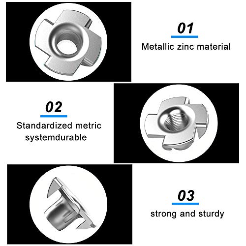 KBNIAN 100 Pcs Tuerca en T de 4 Puntas M3 M4 M5 M6 M8 Tuercas para Madera de Metal Galvanizado Tuerca de Cuatro Puntos Tuerca de 4 Puntas de Bricolaje Fijación de Muebles de Madera y Metal - Plata