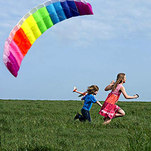 Keenso Rainbow Sport Kite, Colorida Cometa acrobática de Doble línea parafoil de Doble línea con Mango para Playa al Aire Libre Junto al mar, fácil de Volar (1,4 m / 2 m / 2,7 m)(1.4m)