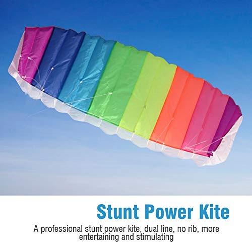 Keenso Rainbow Sport Kite, Colorida Cometa acrobática de Doble línea parafoil de Doble línea con Mango para Playa al Aire Libre Junto al mar, fácil de Volar (1,4 m / 2 m / 2,7 m)(1.4m)