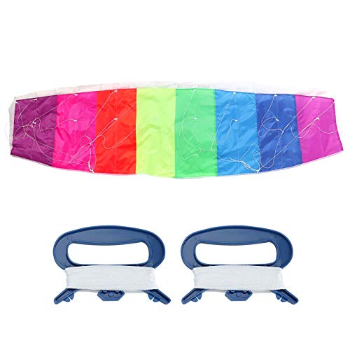 Keenso Rainbow Sport Kite, Colorida Cometa acrobática de Doble línea parafoil de Doble línea con Mango para Playa al Aire Libre Junto al mar, fácil de Volar (1,4 m / 2 m / 2,7 m)(1.4m)