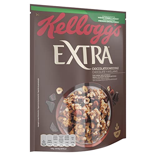 Kellogg's Granola Extra Chocolate - Crujientes granolas de avena con chocolate y avellanas - Cereales - Paquete 375 g