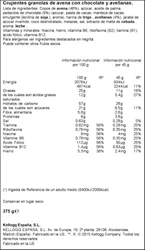 Kellogg's Granola Extra Chocolate - Crujientes granolas de avena con chocolate y avellanas - Cereales - Paquete 375 g
